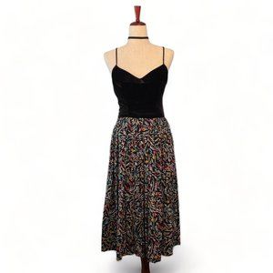 Vintage 1980s Pleated Midi Skirt Black Size XL